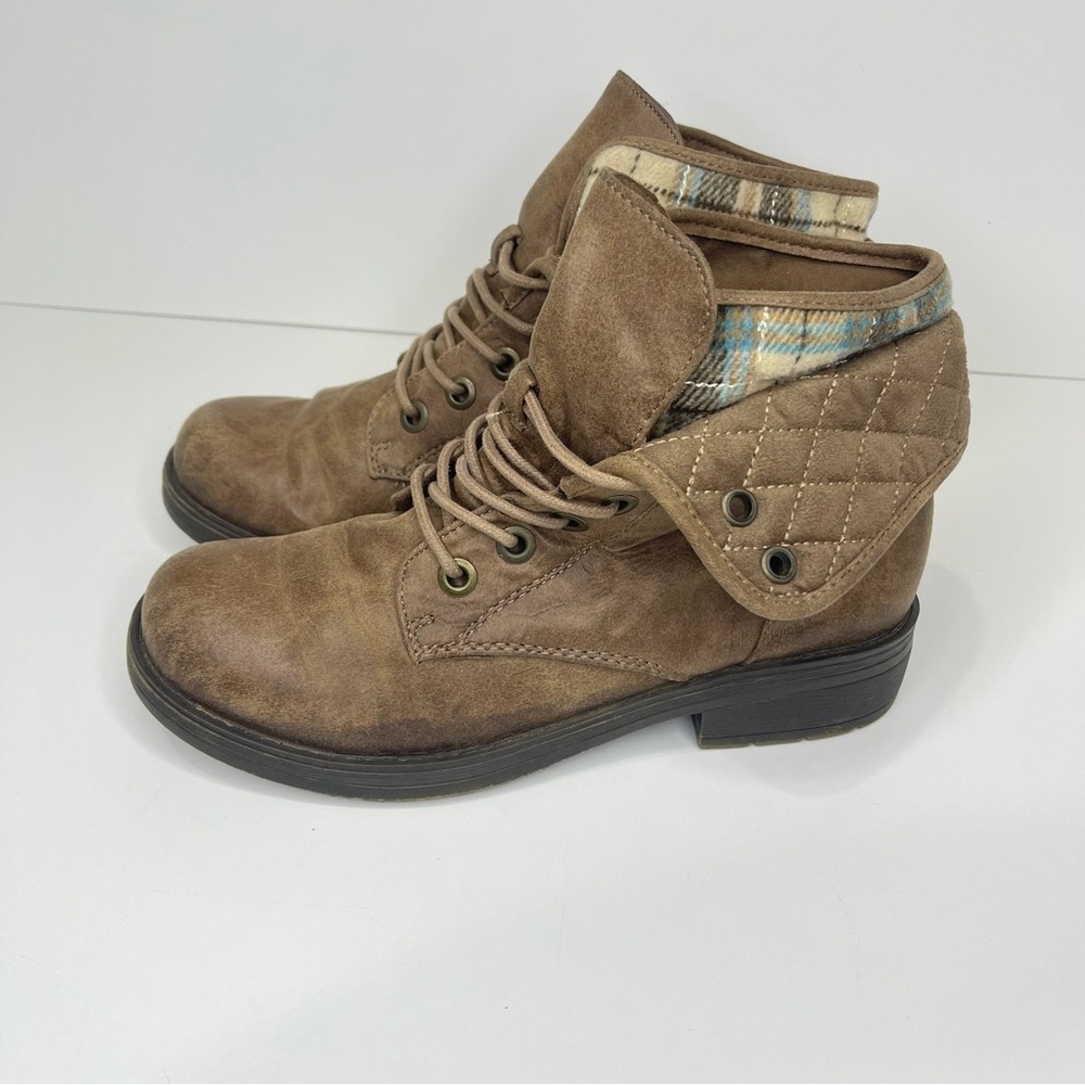 Austin Women’s 8 Brown Blue Fleece Upper Layered Round Toe Lace‎ Up Casual Boots